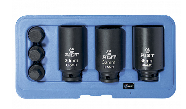 Набор головок и головок-битов ударных 6 предметов, (1/2", H14, 17, 19, 12-гр.: 30, 32, 36мм), Cr-Mo,